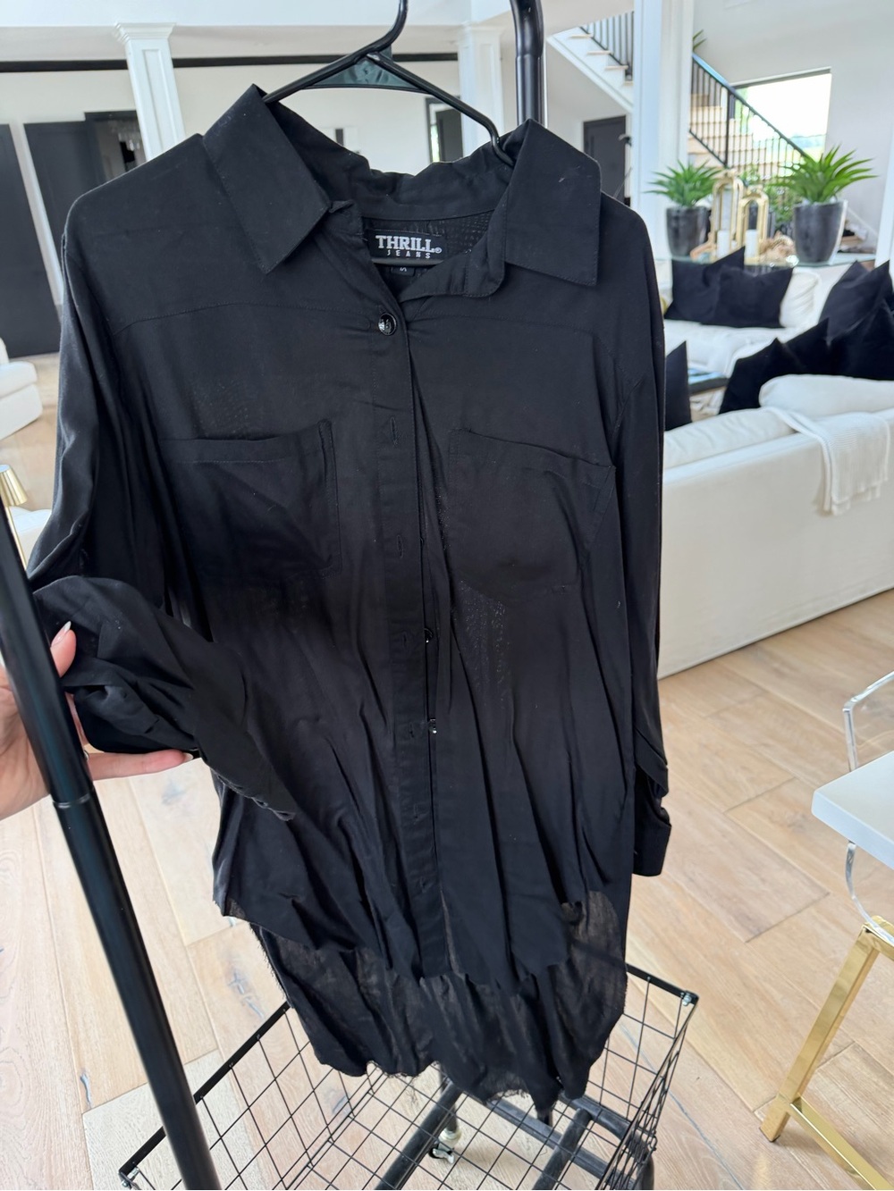 Thrill Black Button-Front Tunic Top